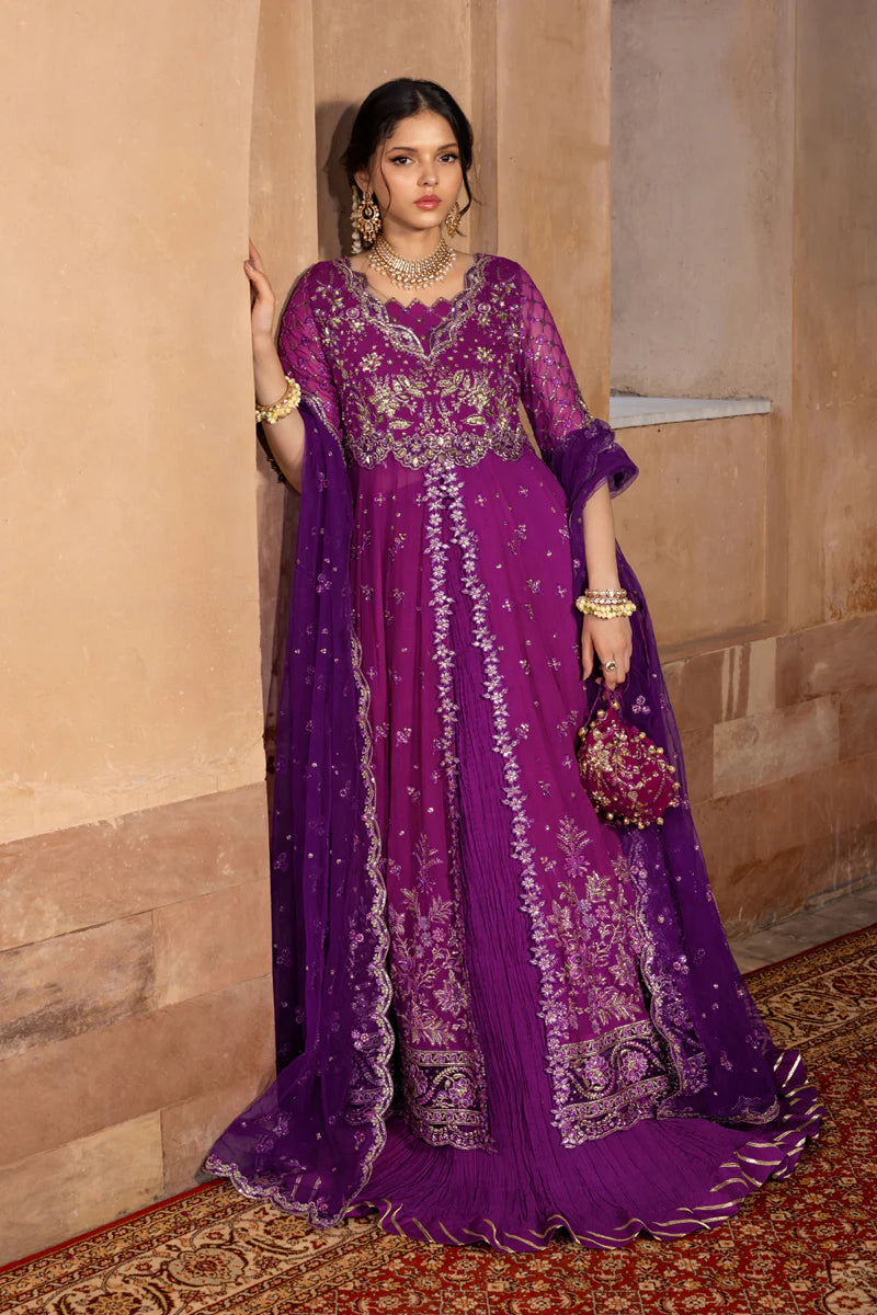 Rang Rasiya Aaliyah Plum Fuchsia Chiffon Gown And Silk Lehenga – Pakistanimoda Worldwide Shipping