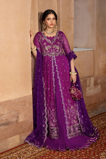 Rang Rasiya Aaliyah Plum Fuchsia Chiffon Gown And Silk Lehenga – Pakistanimoda Worldwide Shipping