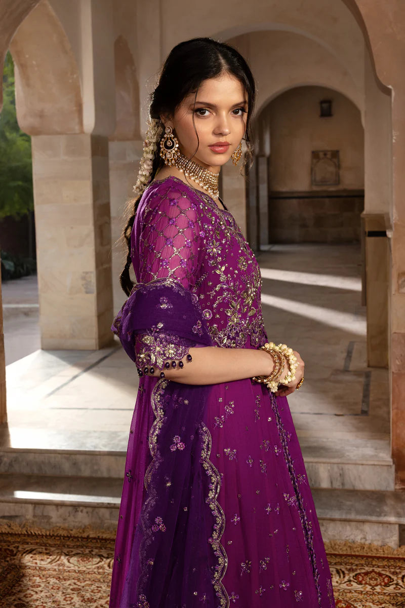 Rang Rasiya Aaliyah Plum Fuchsia Chiffon Gown And Silk Lehenga – Pakistanimoda Worldwide Shipping