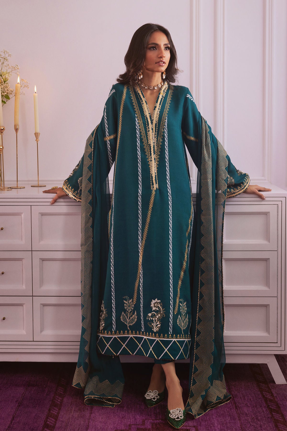 Aamera- Beautiful Deep Emerald Festive Ensemble By- annus abrar