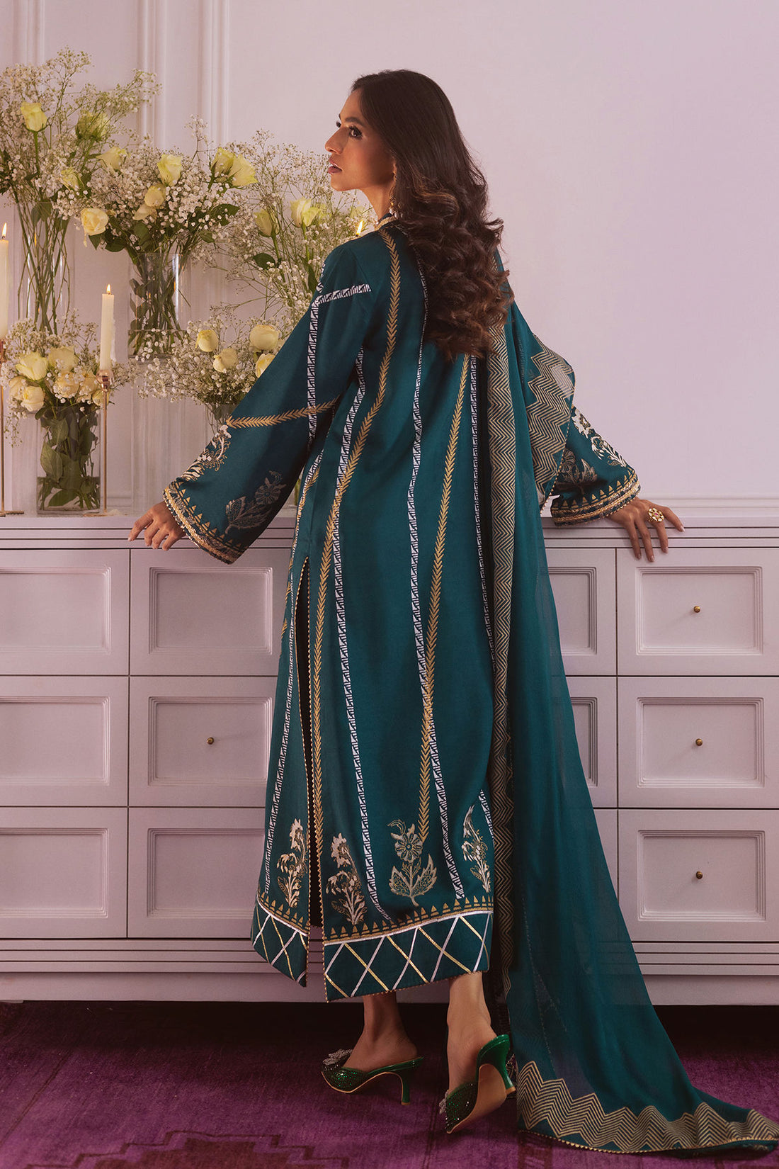 Aamera- Beautiful Deep Emerald Festive Ensemble By- annus abrar