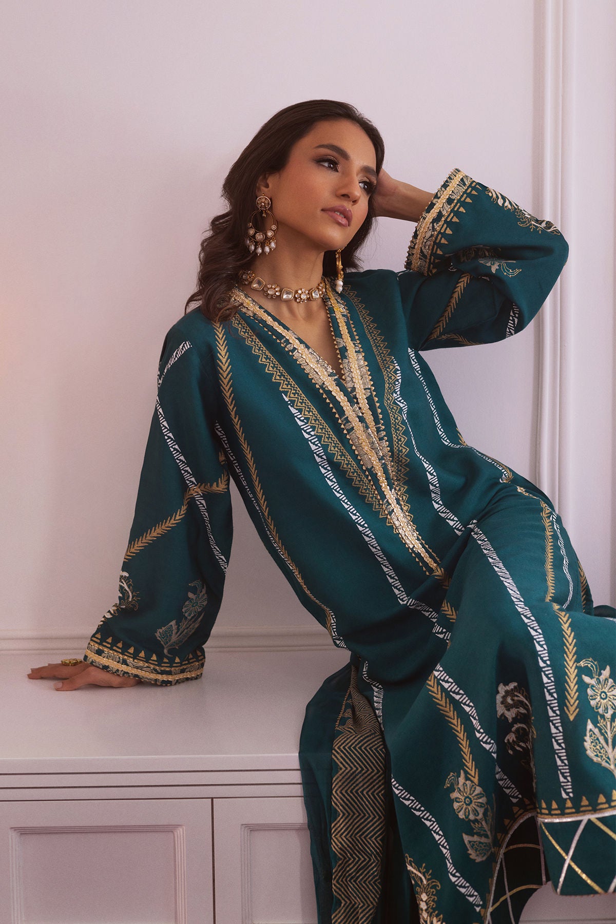 Aamera- Beautiful Deep Emerald Festive Ensemble By- annus abrar