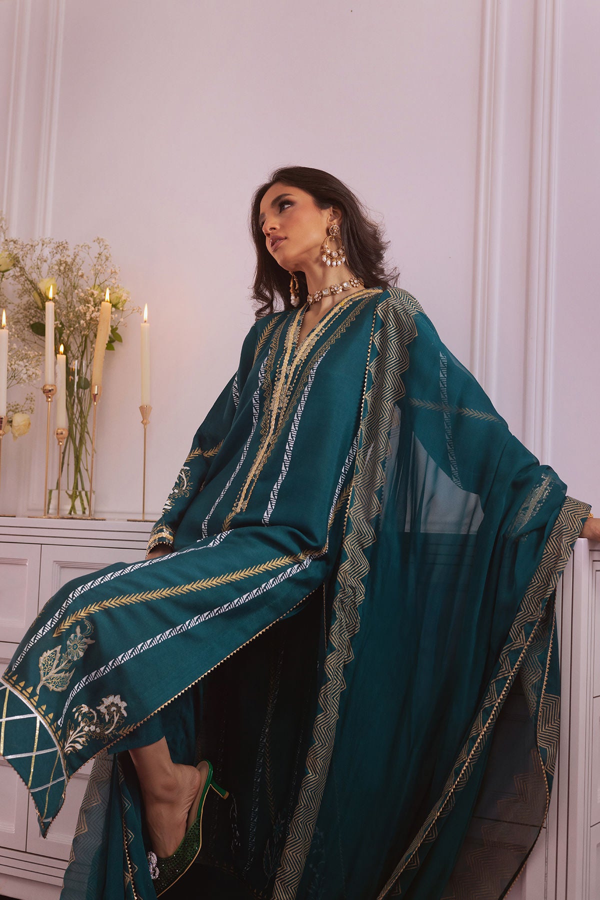 Aamera- Beautiful Deep Emerald Festive Ensemble By- annus abrar