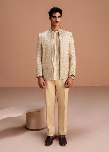 Aariz – Luxury Korean Raw Silk Prince Jacket Outfit for Weddings