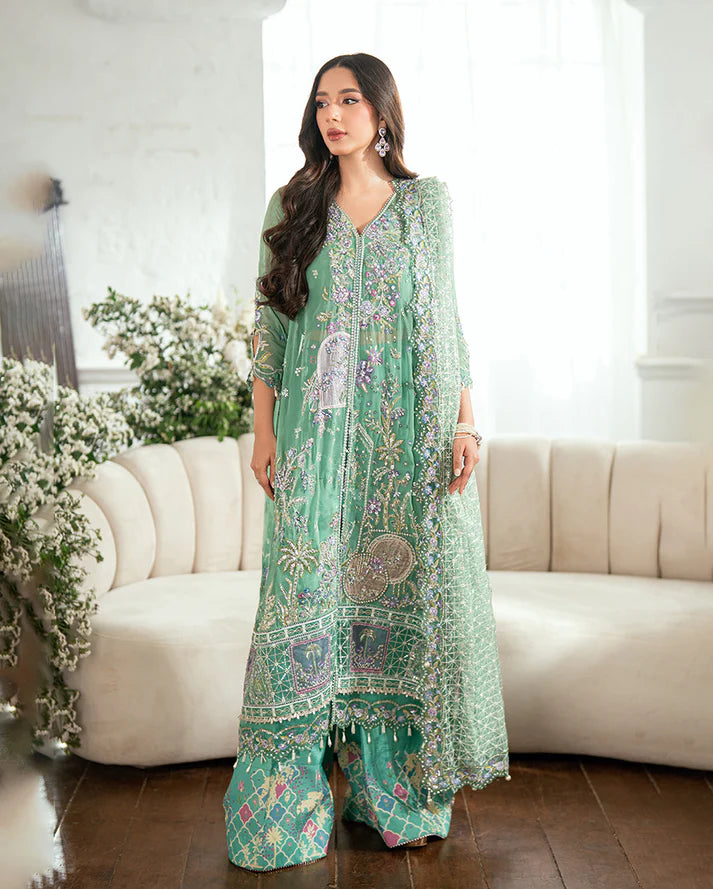 Adaa by Mushq Sea Green Embroidered Chiffon Stitched Formal Dress – Shop Pakistanimoda.com