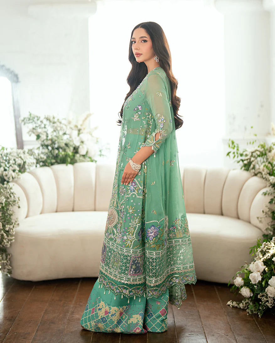 Adaa by Mushq Sea Green Embroidered Chiffon Stitched Formal Dress – Shop Pakistanimoda.com