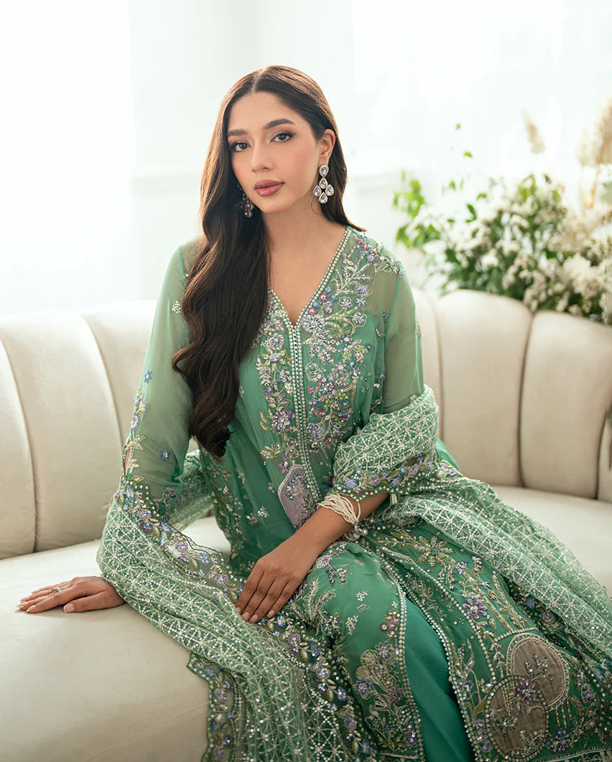 Adaa by Mushq Sea Green Embroidered Chiffon Stitched Formal Dress – Shop Pakistanimoda.com