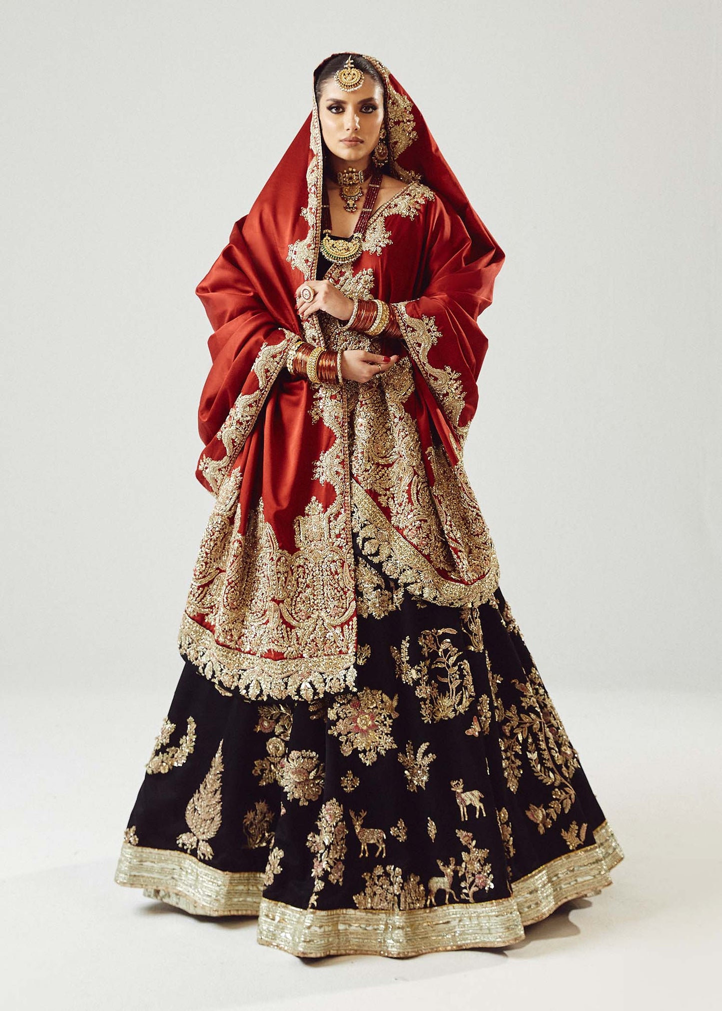 Adab-Graceful Black and Maroon Satin Silk Lehenga Choli