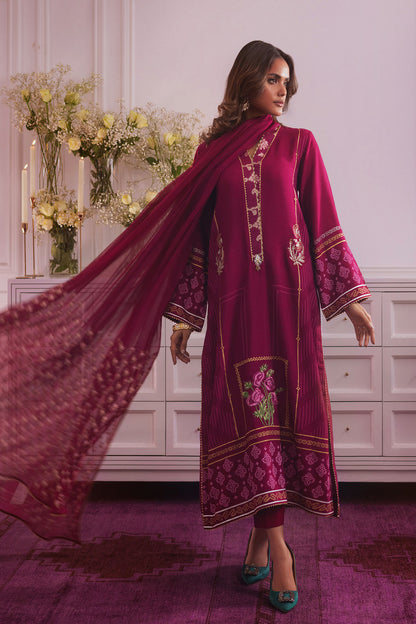 Adah- Designer Embroiderd Deep Cranberry Dress By- annus abrar