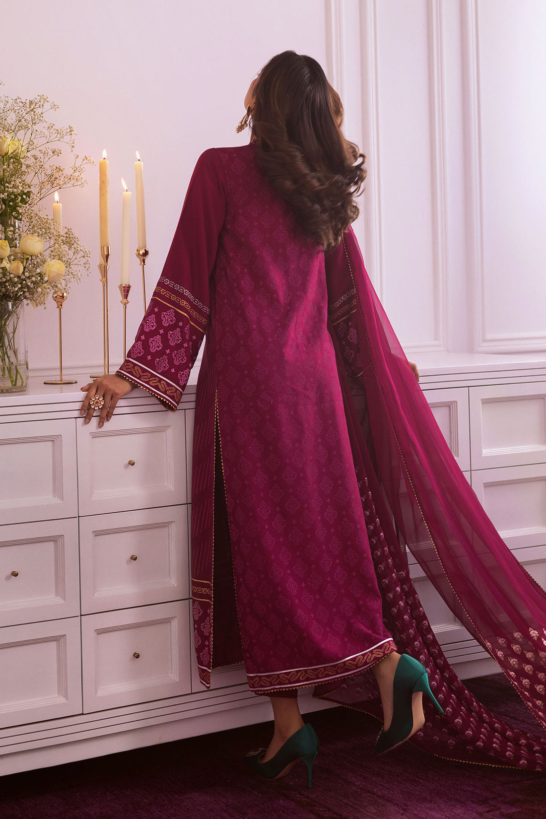Adah- Designer Embroiderd Deep Cranberry Dress By- annus abrar