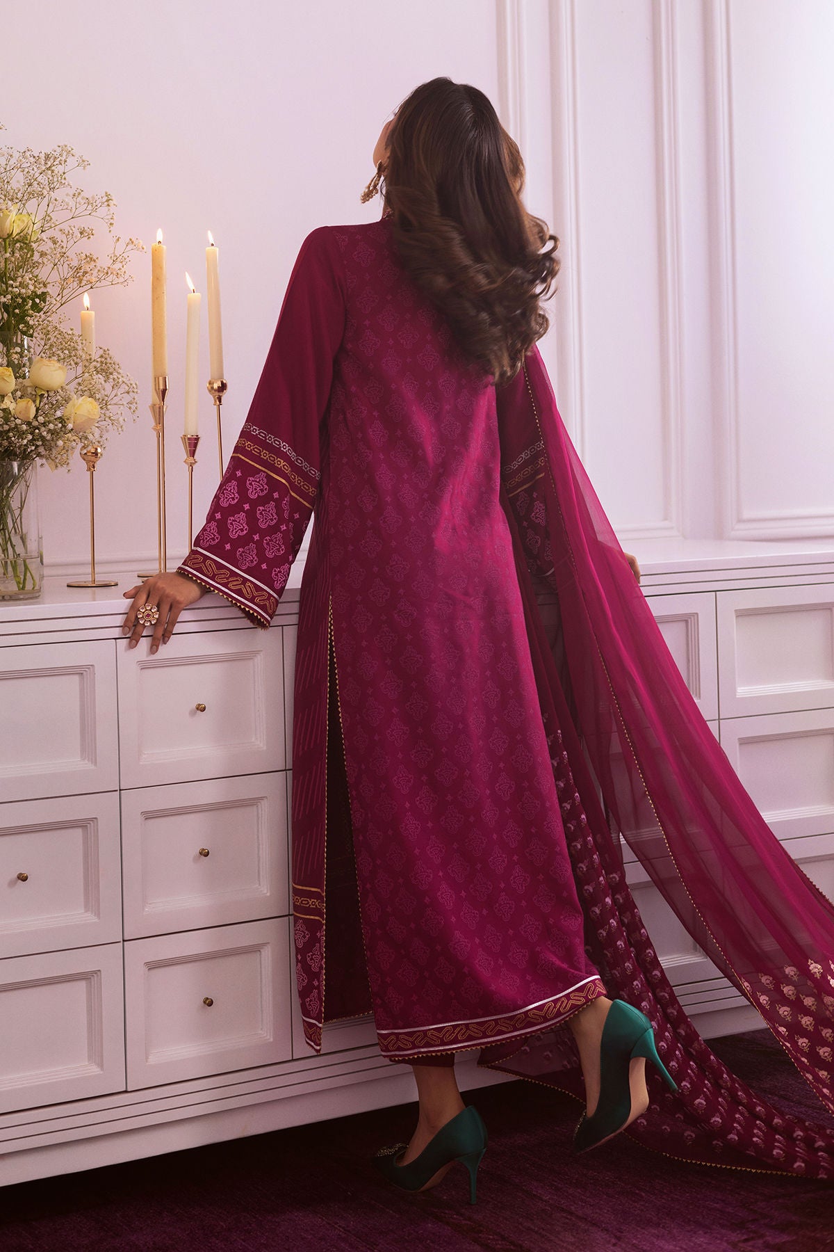 Adah- Designer Embroiderd Deep Cranberry Dress By- annus abrar