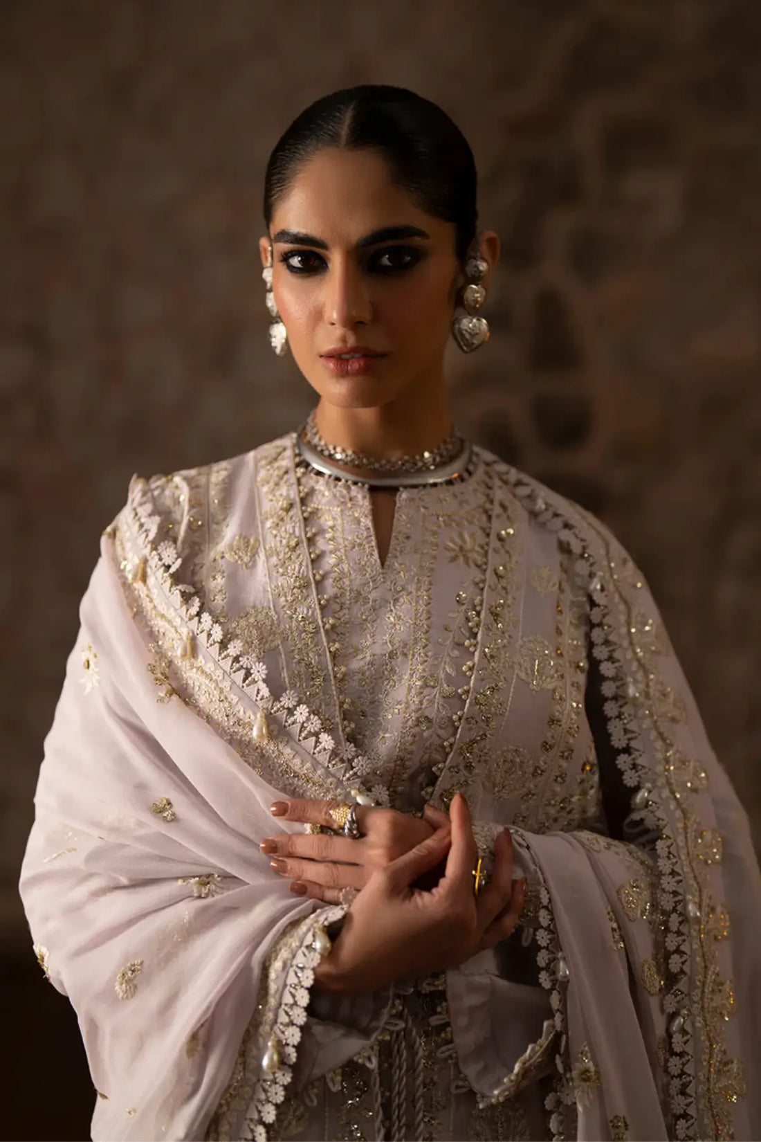 Saad Bin Shahzad Pastel Purple Stitched Gown Adeen In Tussar Silk With Chiffon Dupatta For Special Occasions Pakistanimoda.