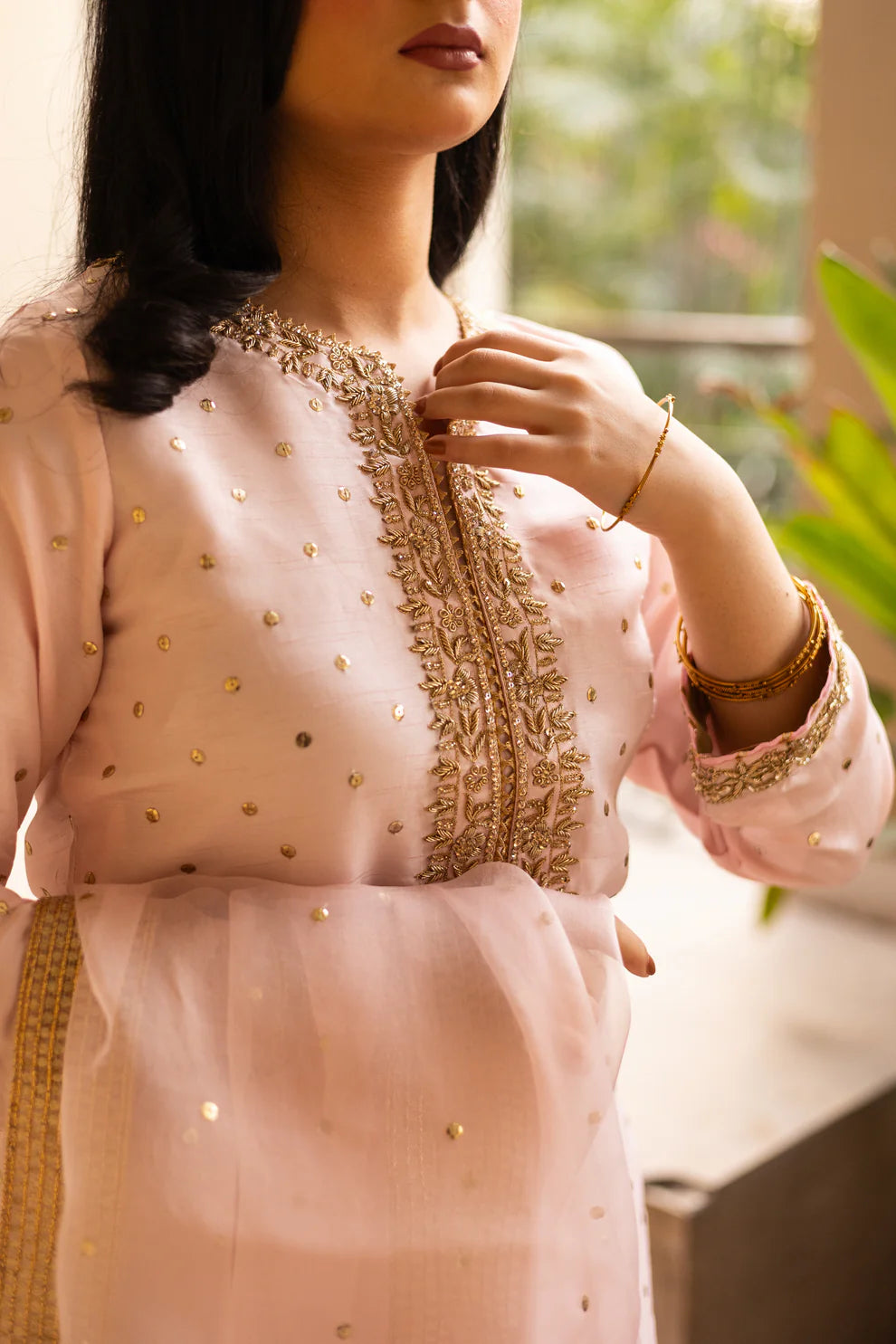 Afreen- Traditional Pink and Gold Farshi Shalwar Suit