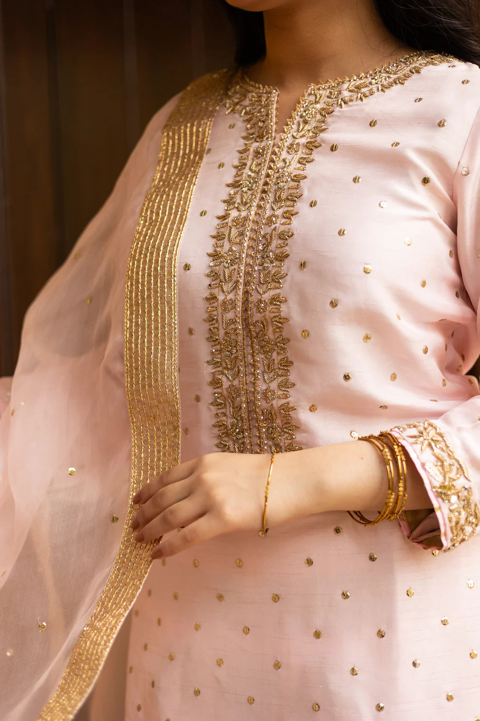 Afreen- Traditional Pink and Gold Farshi Shalwar Suit