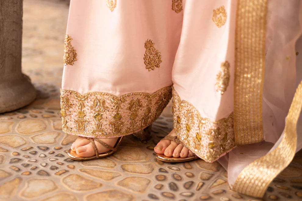 Afreen- Traditional Pink and Gold Farshi Shalwar Suit