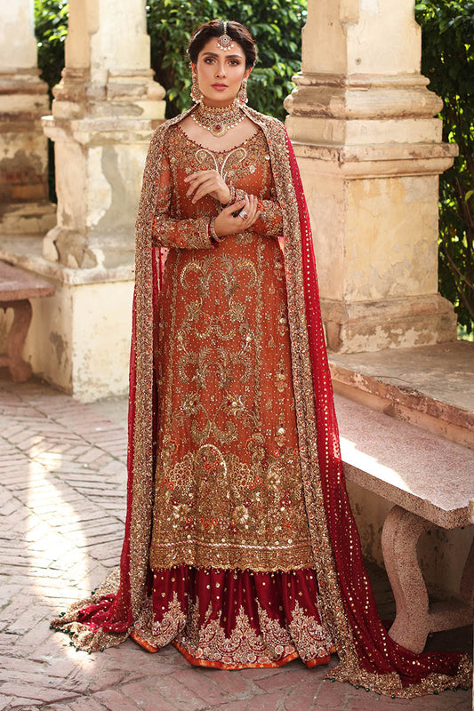 Afroza-Traditional Orange Bridal Shirt with Red Lehenga