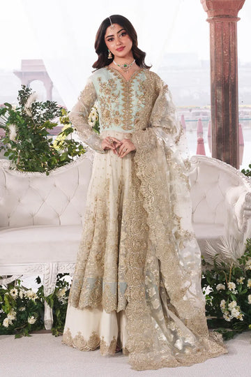Afsanay skin ready-to-wear stitched bridal pishwas khaddi net lurex dupatta Pakistanimoda.com