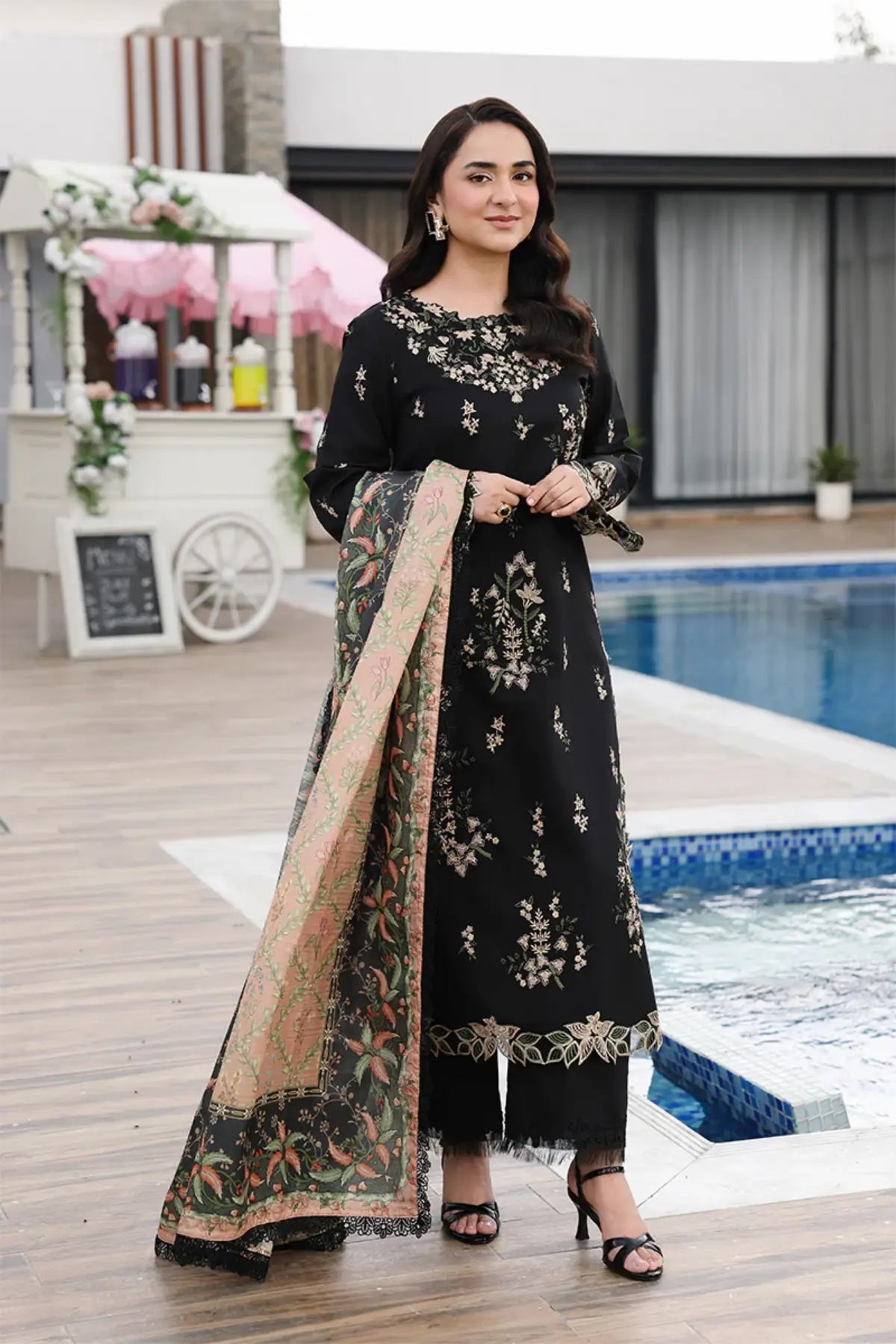 Afsaneh by Rang Rasiya Smoke Embroidered Lawn Stitched 3PC Suit with Printed Tasser Silk Dupatta