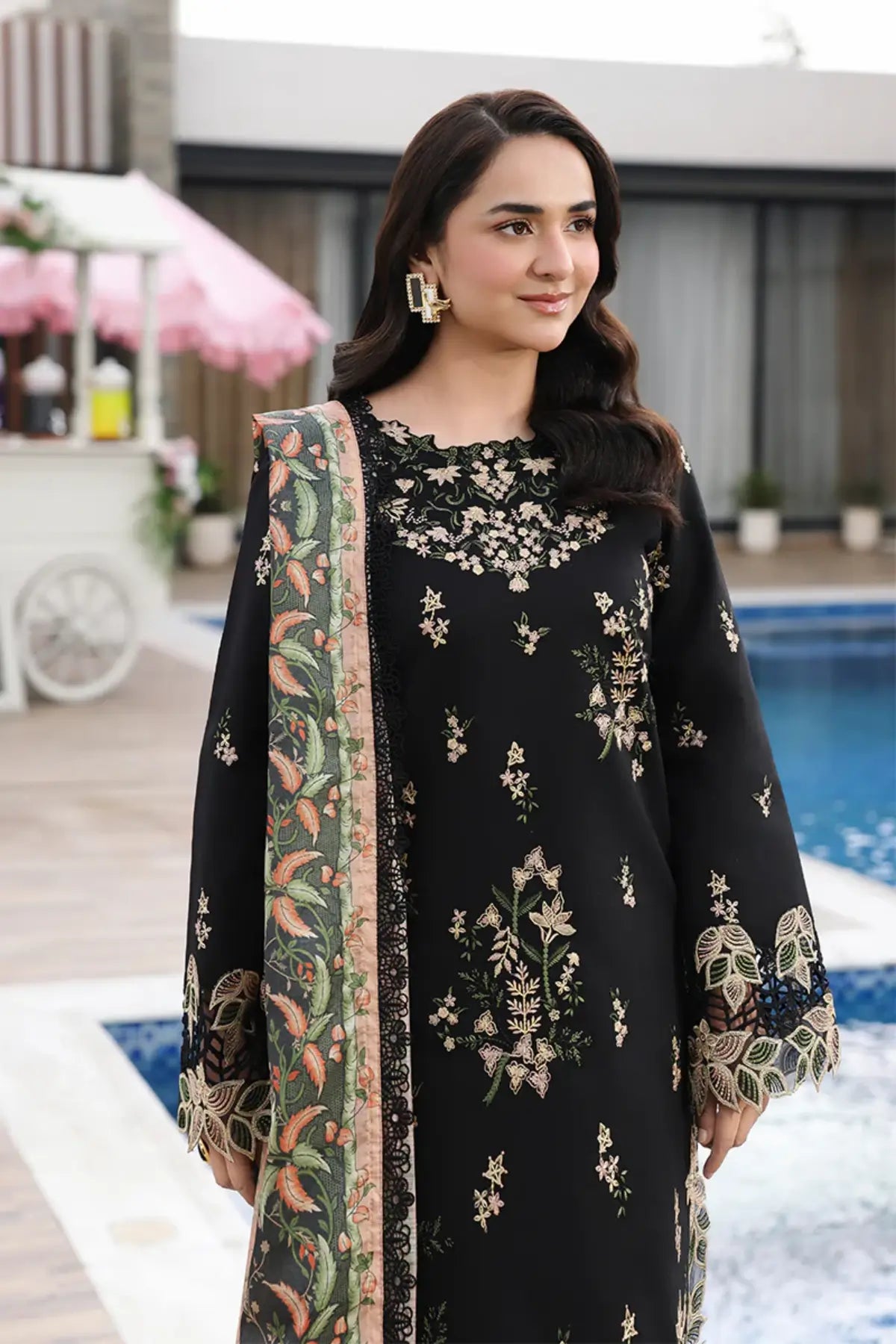 Afsaneh by Rang Rasiya Smoke Embroidered Lawn Stitched 3PC Suit with Printed Tasser Silk Dupatta