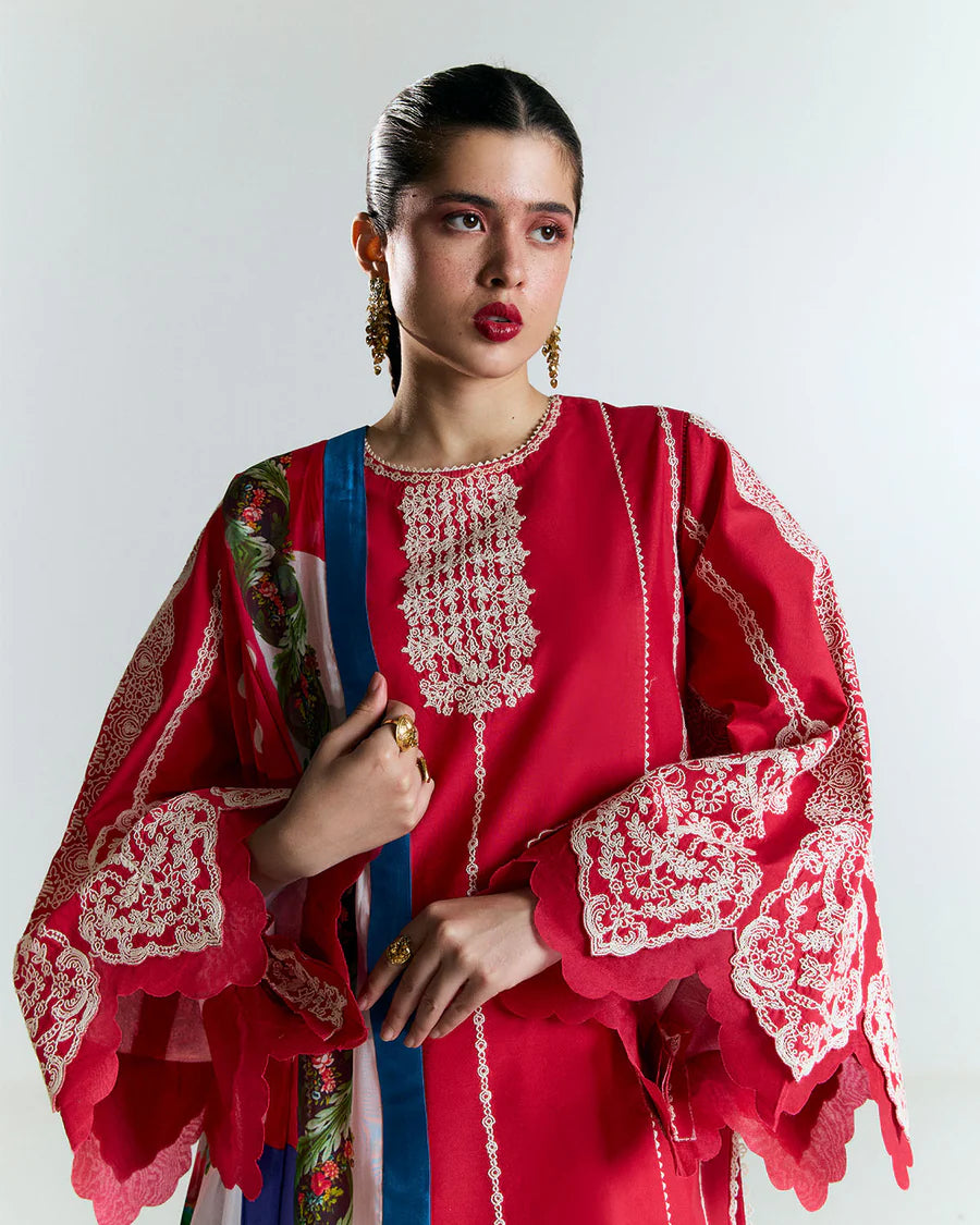 Ahiti-Modern traditional red and ivory shalwar kameez