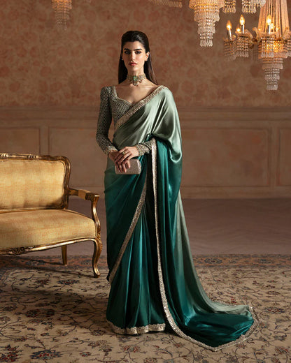 Ailey-Pakistani Fansy Embroidered Silk Saree-By-Faiza Saqlain