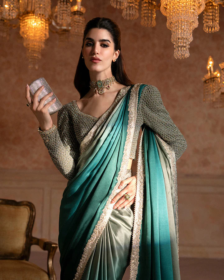 Ailey-Pakistani Fansy Embroidered Silk Saree-By-Faiza Saqlain