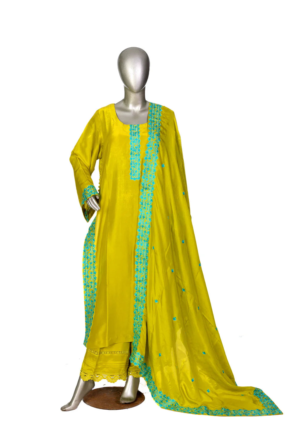 Aina-Radiant Lime Green Raw Silk Embroidered shirt with Culotte