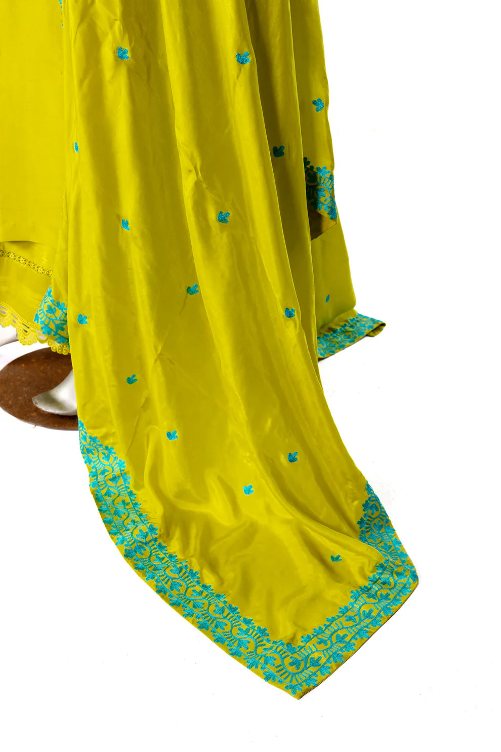Aina-Radiant Lime Green Raw Silk Embroidered shirt with Culotte