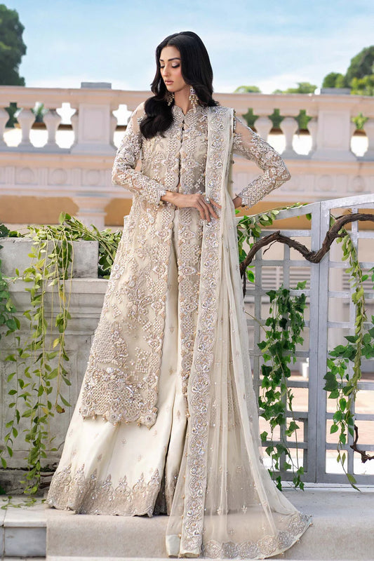 Aine Maria B Royal-Rawa Ivory Bridal Sharara Suit hand-embellished with gota, naqshi & crystals stitched for weddings – Pakistanimoda