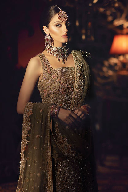 Aisha Sultan-3D Embroidered Grey Luxury Bridal Gown and Lehenga