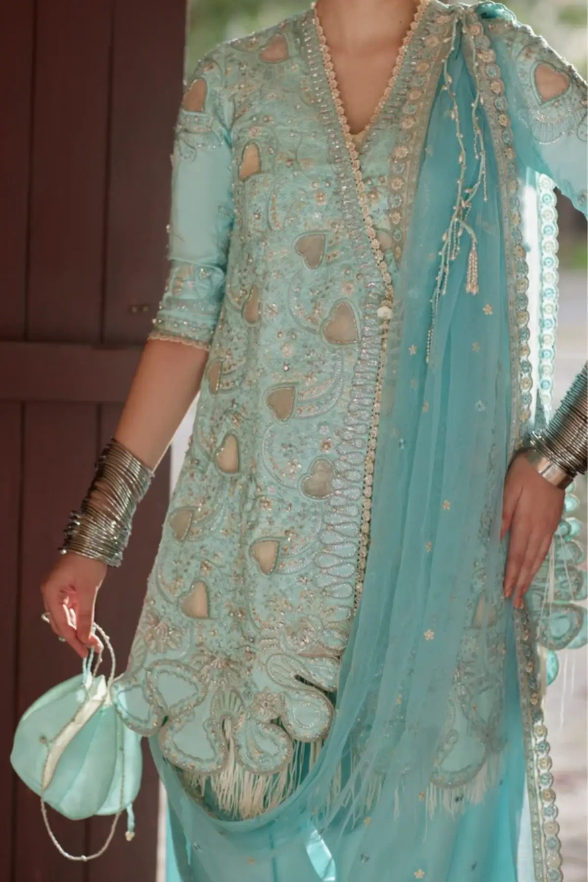 Aks Soraya Silk Edit '26 sky blue Chanderi silk embroidered stitched 4PC suit with net dupatta