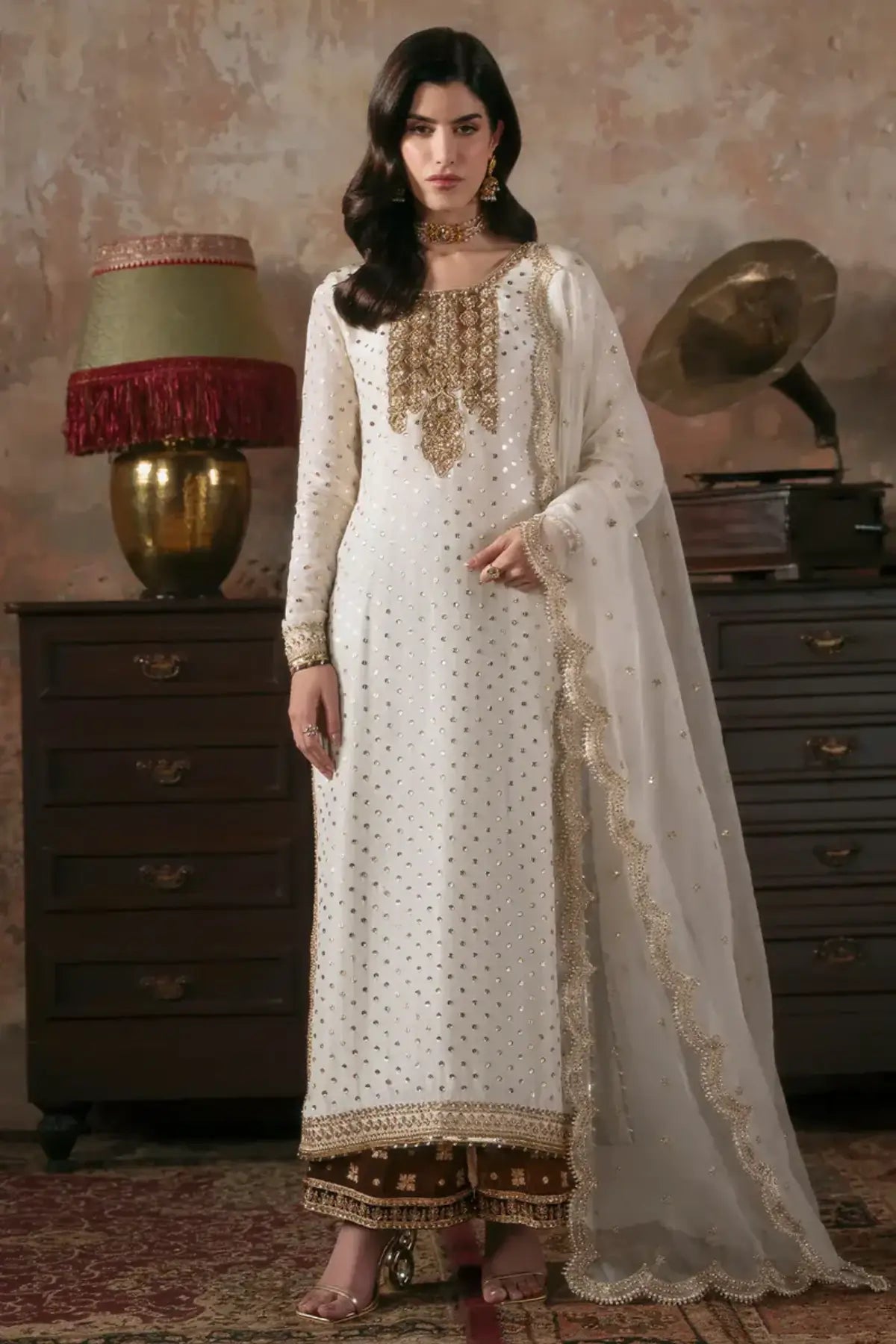 Alanna Maya Pret ivory silk Eid outfit for women stitched festive wear.
