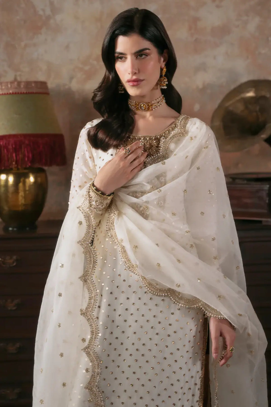 Alanna Maya Pret ivory silk Eid outfit for women stitched festive wear.