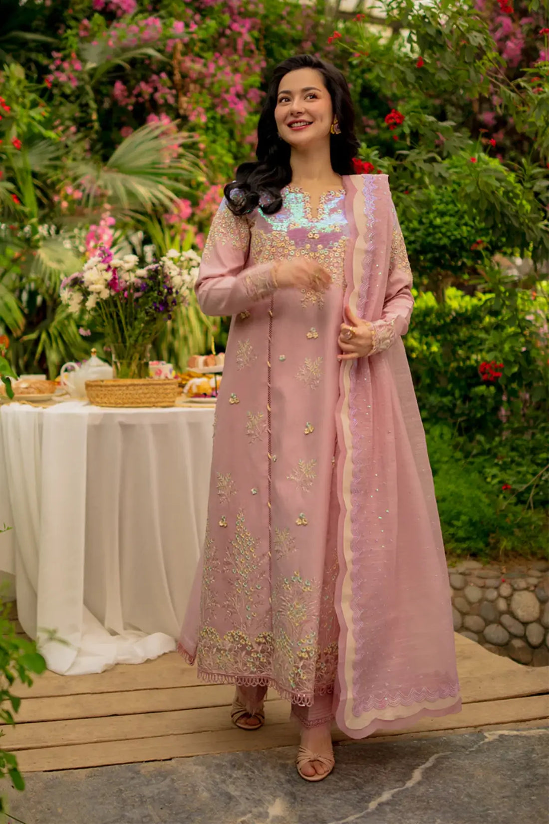 Alayna blush pink stitched lawn embroidered 3PC suit with dupatta Eid wear Rang Rasiya