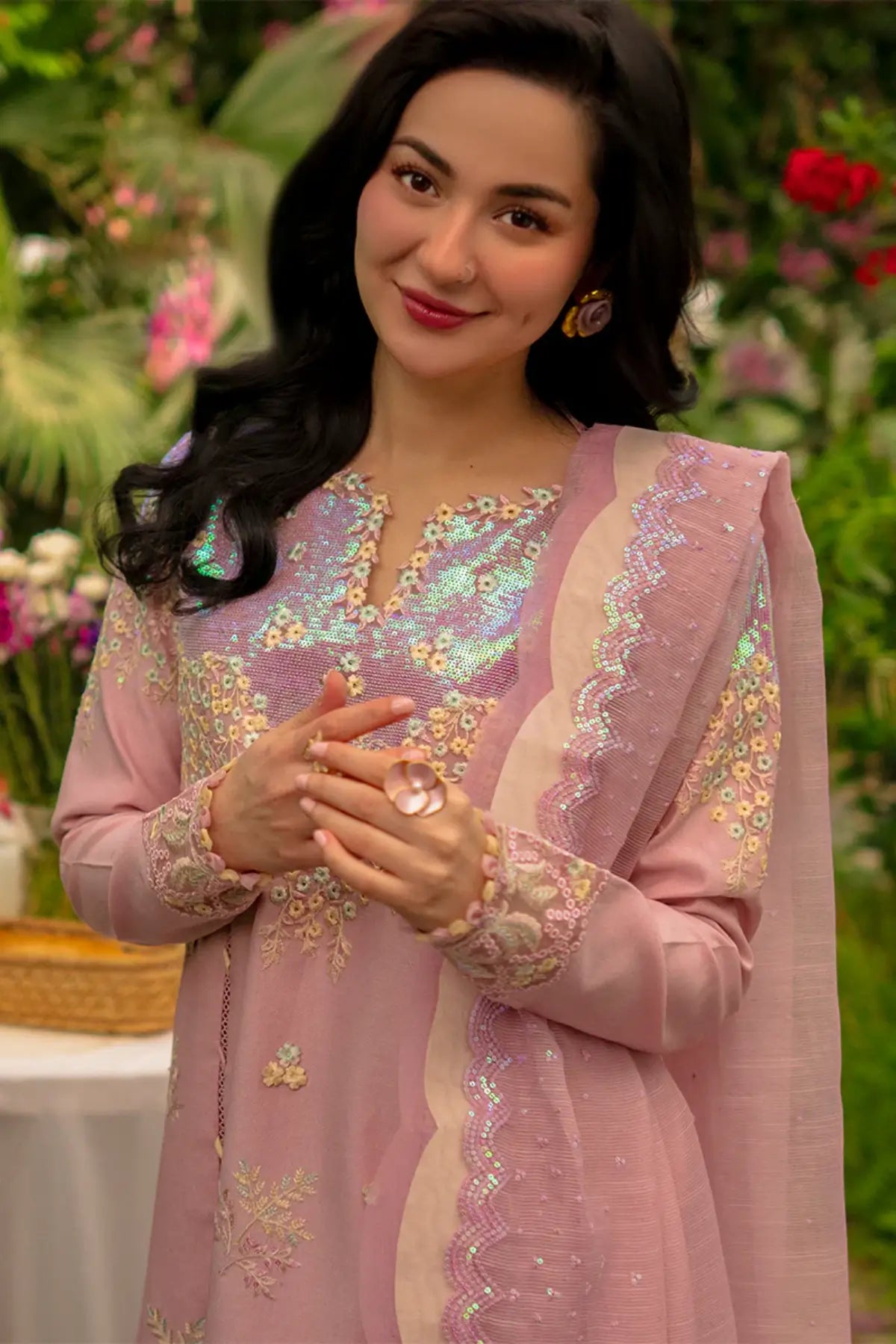 Alayna blush pink stitched lawn embroidered 3PC suit with dupatta Eid wear Rang Rasiya