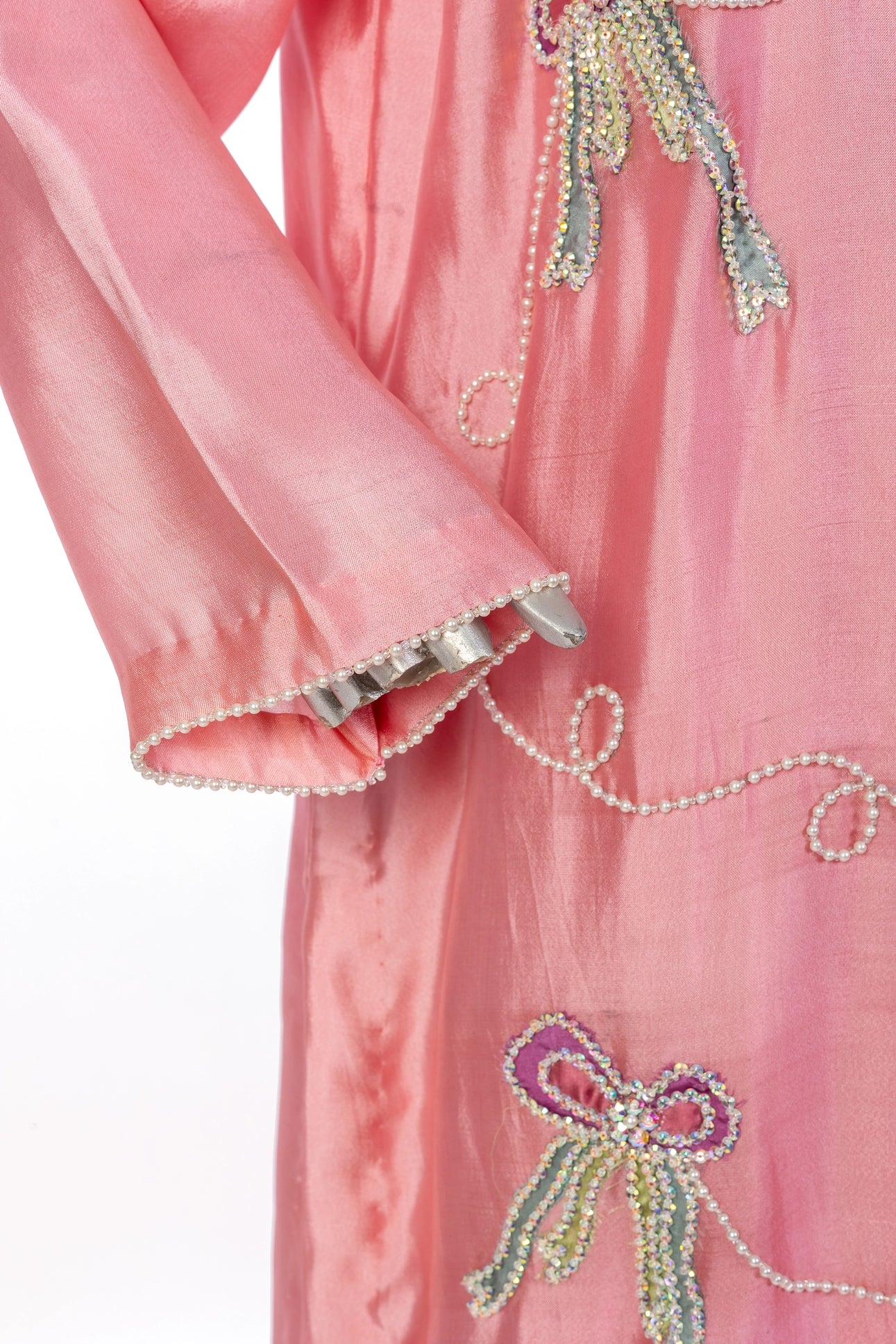 Aleiza Pink Sheesha Silk Embroidered Suit with applique work, culottes & medium silk dupatta by MariamRaj at Pakistanimoda.