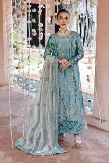 Shop Alisha – Blue Zari Organza Stitched Wedding Suit Pakistanimoda