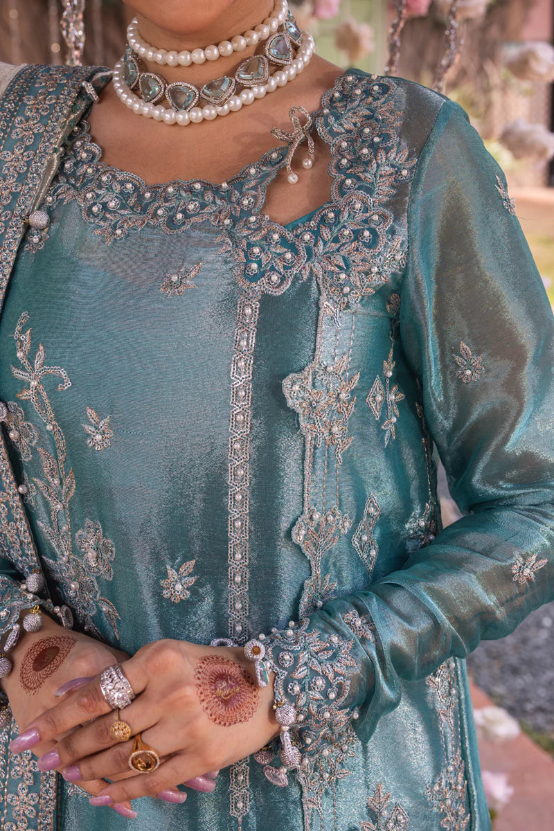 Shop Alisha – Blue Zari Organza Stitched Wedding Suit Pakistanimoda