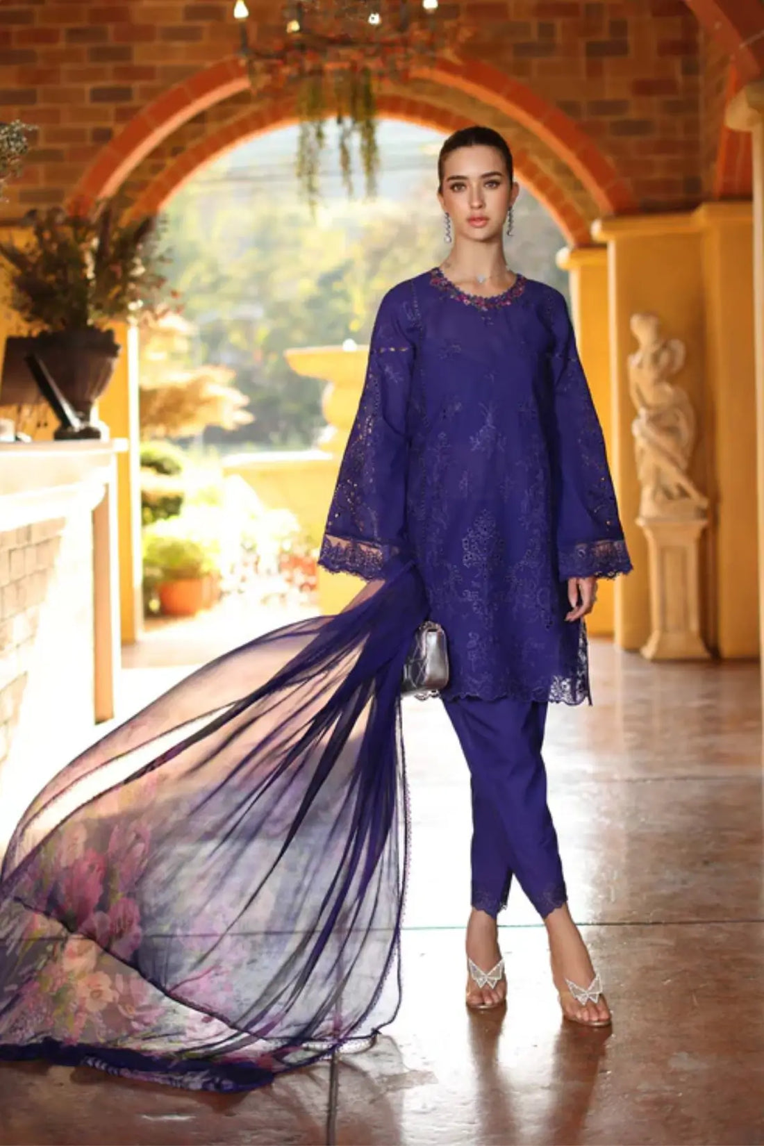 Saadia Asad Aloura D2-A aubergine embroidered lawn suit with chiffon dupatta Noor Luxury Eid Schiffli ’26