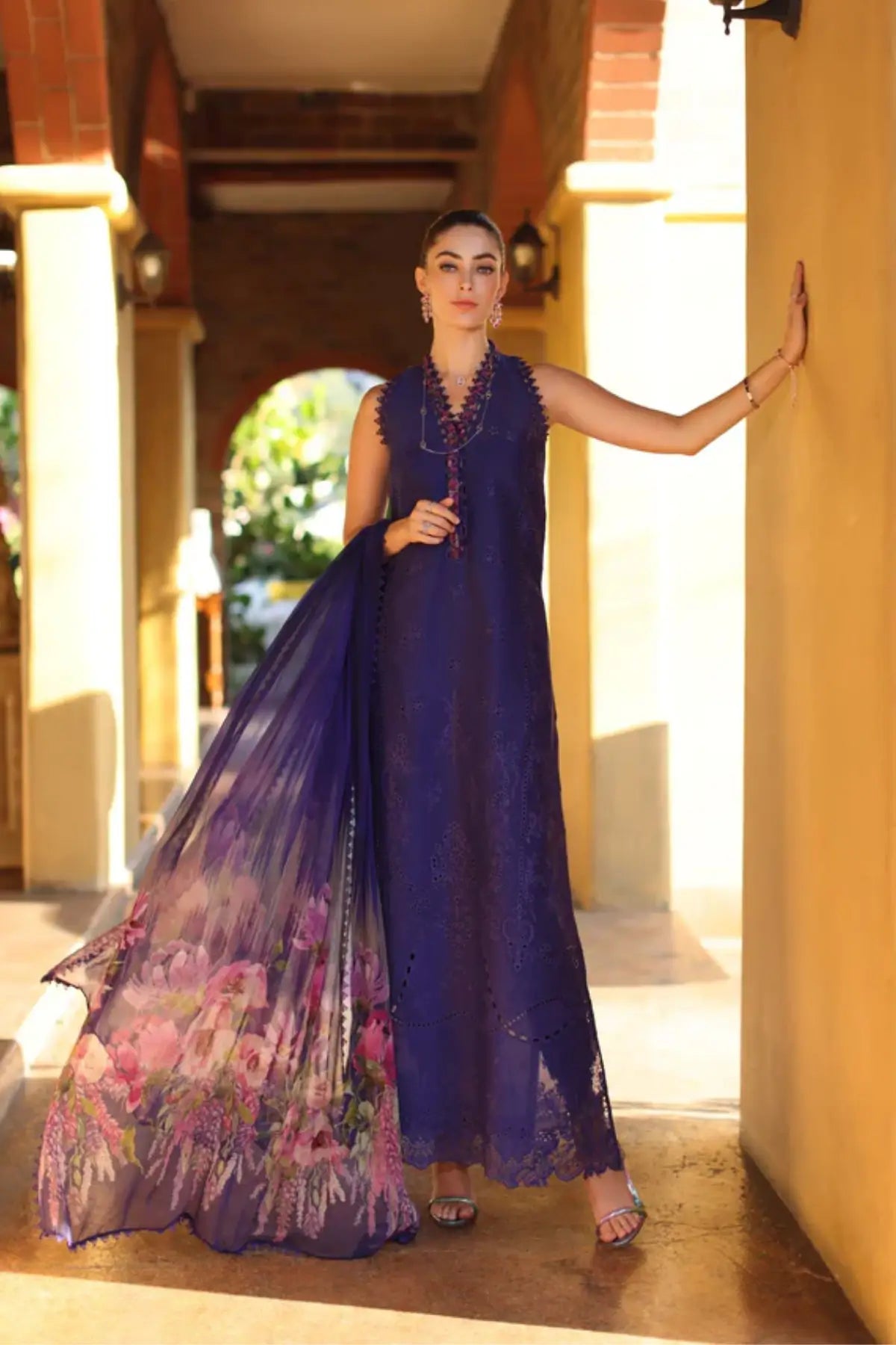 Saadia Asad Aloura D2-A aubergine embroidered lawn suit with chiffon dupatta Noor Luxury Eid Schiffli ’26