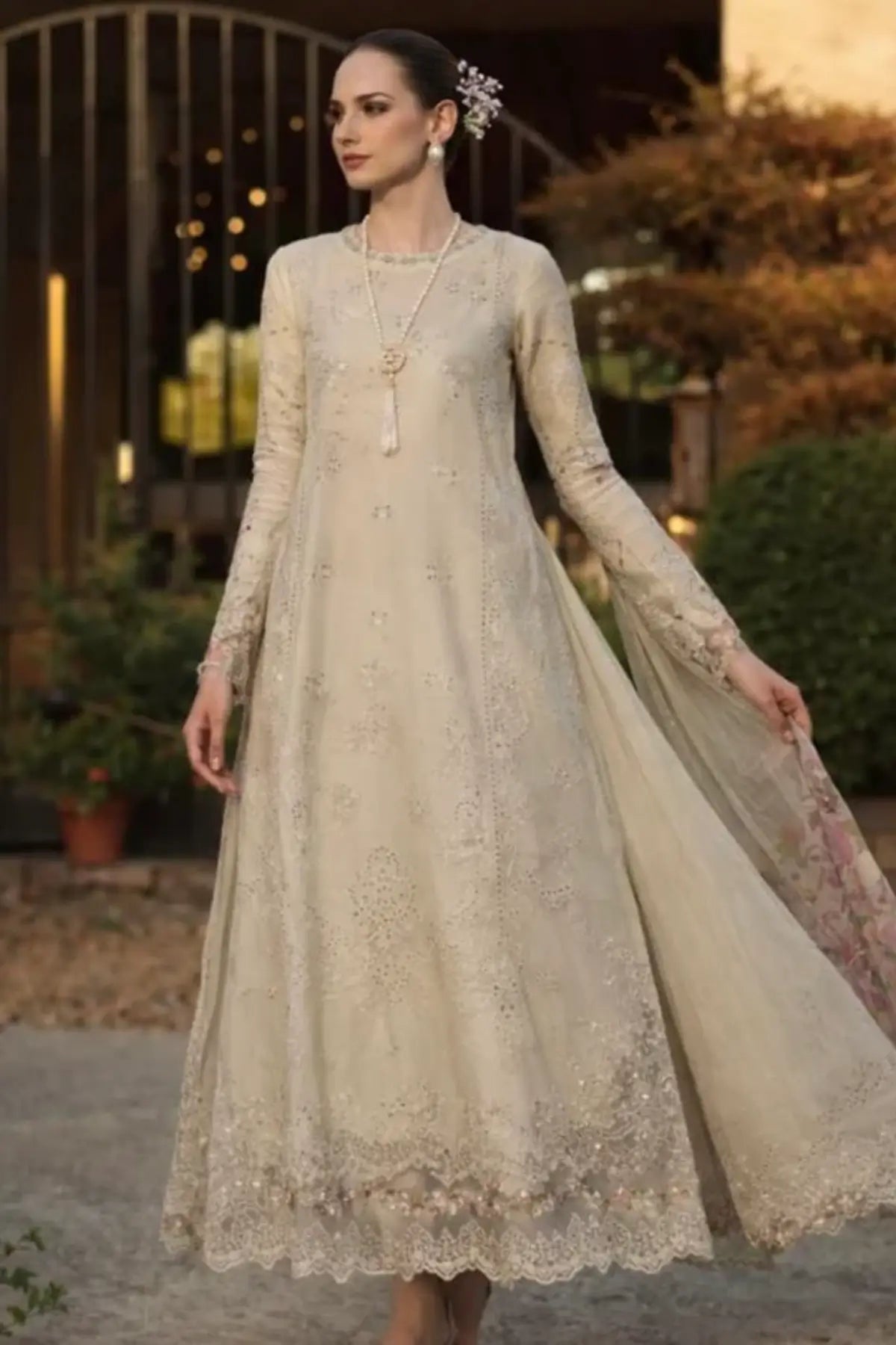 Aloura D2-B sage dove luxury lawn ready suit by Saadia Asad Noor Luxury Eid Schiffli ’26