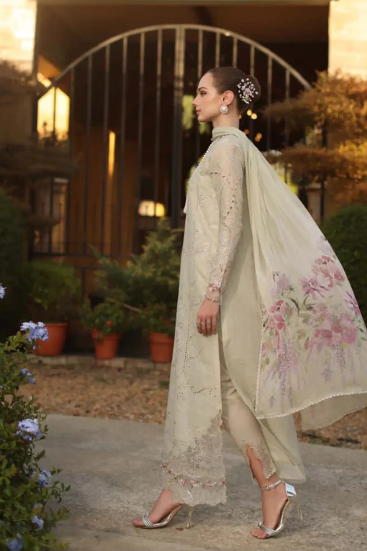 Aloura D2-B sage dove luxury lawn ready suit by Saadia Asad Noor Luxury Eid Schiffli ’26