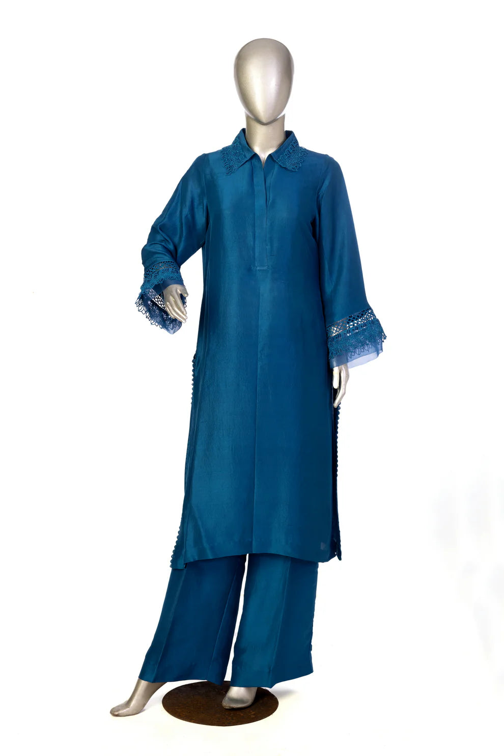 Alya-Teal Blue Pure Raw Silk Suit with Organza dupatta