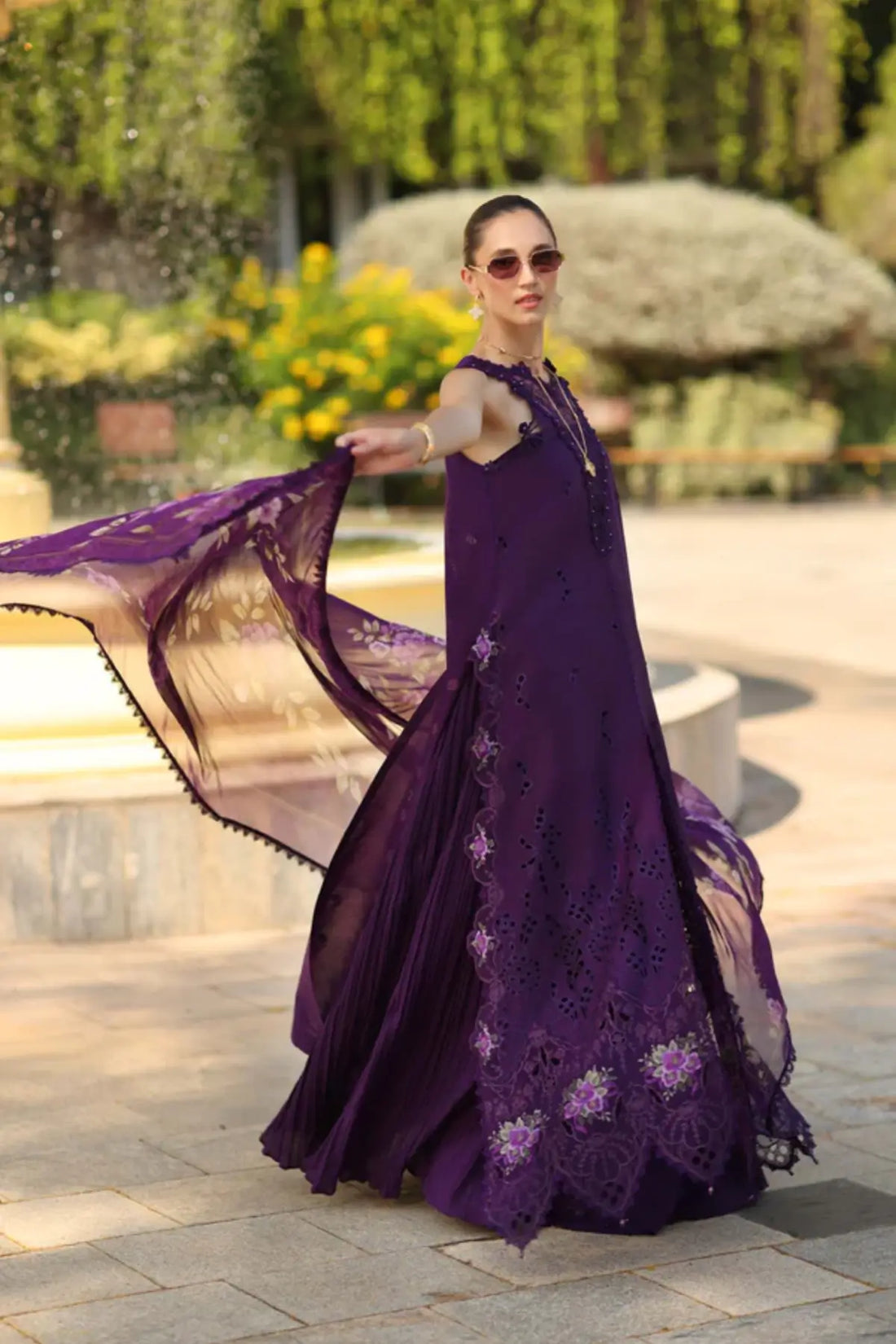 Amalfi Amethyst D2 by Saadia Asad Purple Orchid Schiffli lawn 3PC with embroidered details and chiffon dupatta