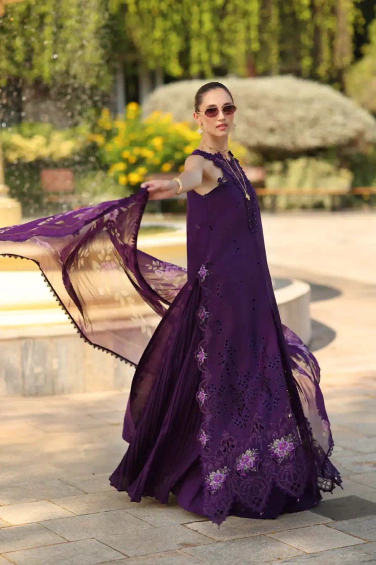 Amalfi Amethyst D2 by Saadia Asad Purple Orchid Schiffli lawn 3PC with embroidered details and chiffon dupatta