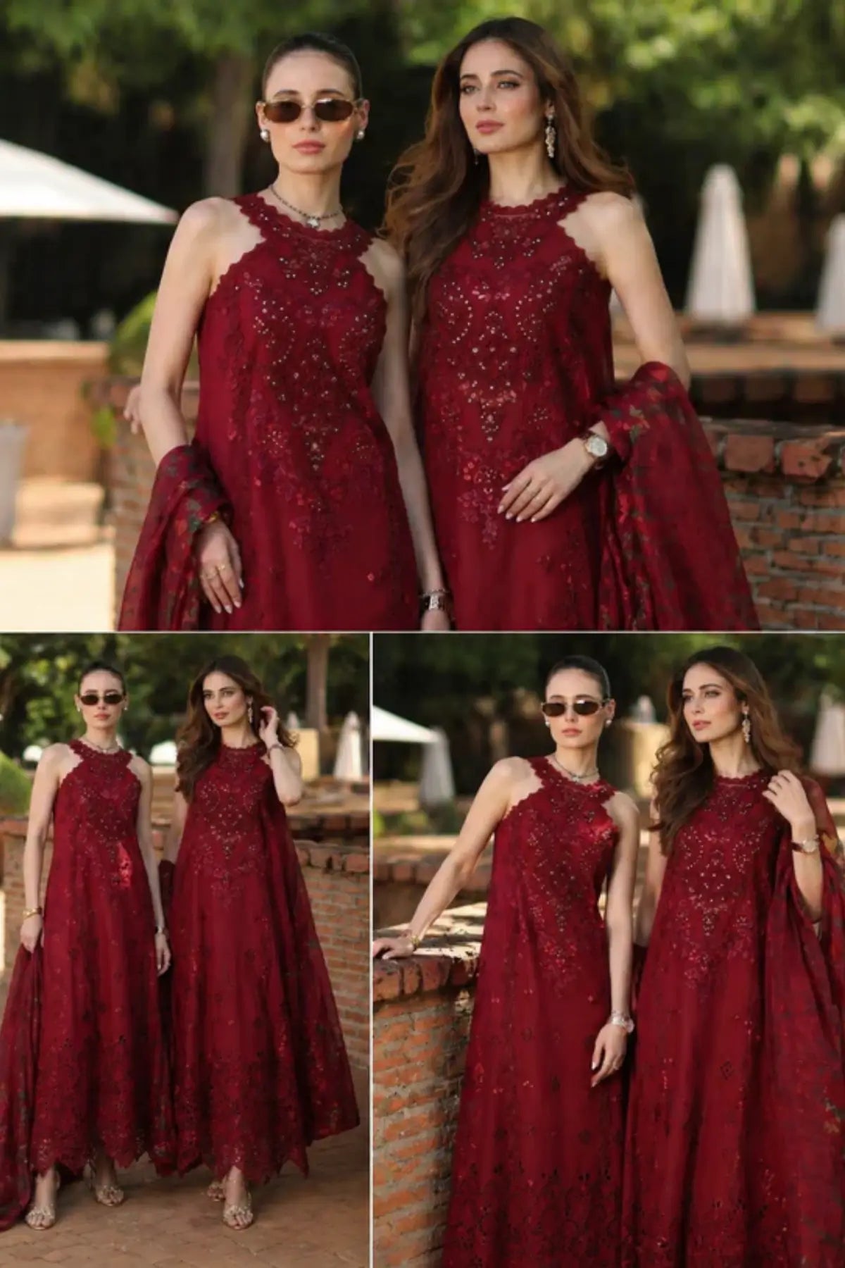 Amalfi Rouge D12 by Saadia Asad oxblood maroon stitched lawn 3PC suit with Schiffli embroidery and chiffon dupatta