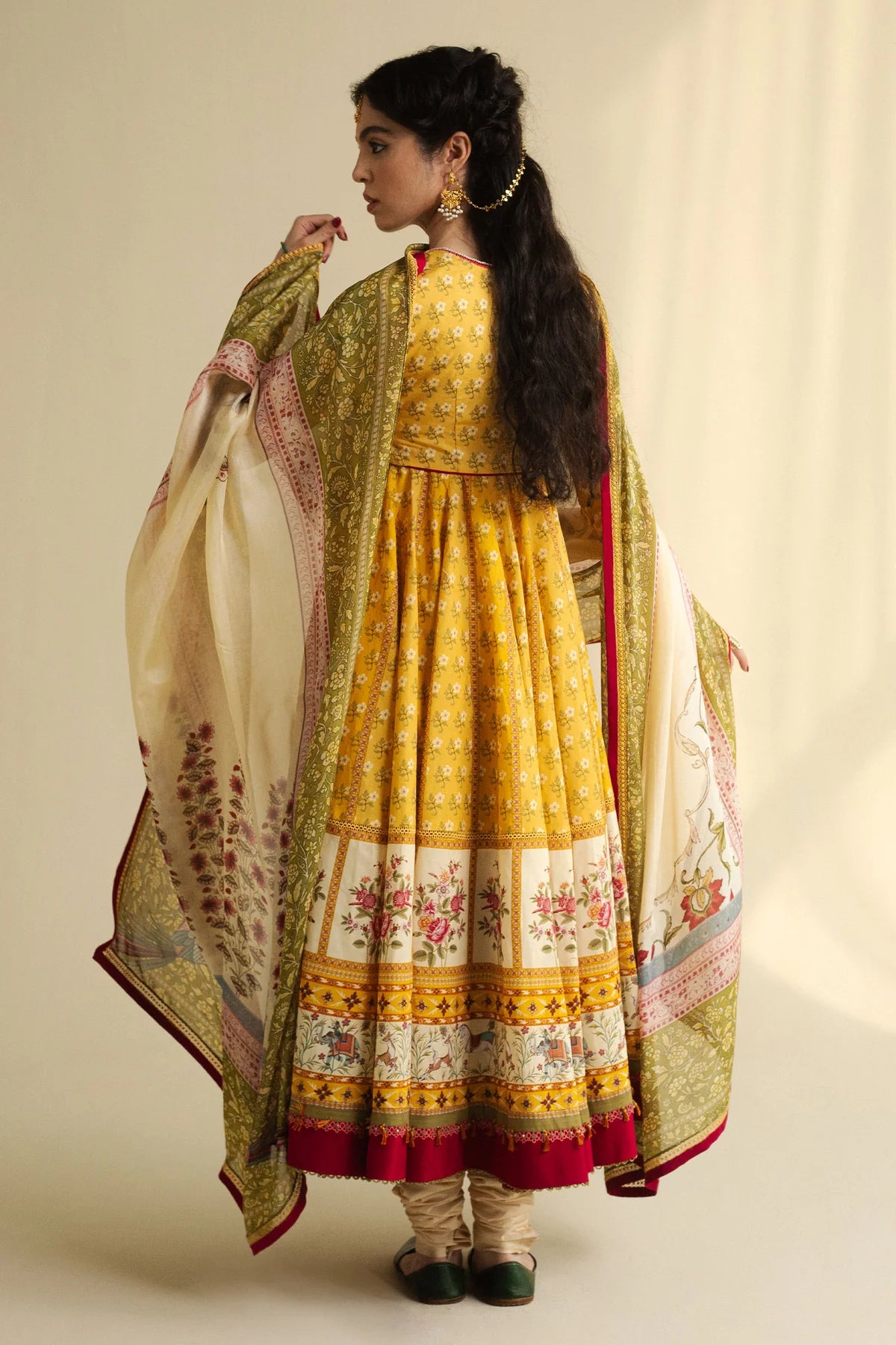 Amaltas-D3-Ethnic mustard kalidaar with contrast silk dupatta by-Zara shahjahan