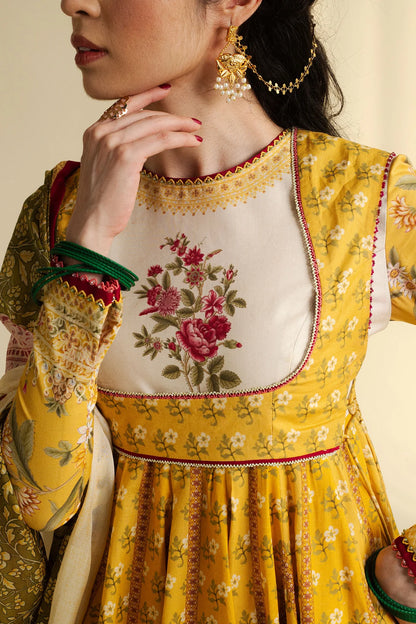 Amaltas-D3-Ethnic mustard kalidaar with contrast silk dupatta by-Zara shahjahan