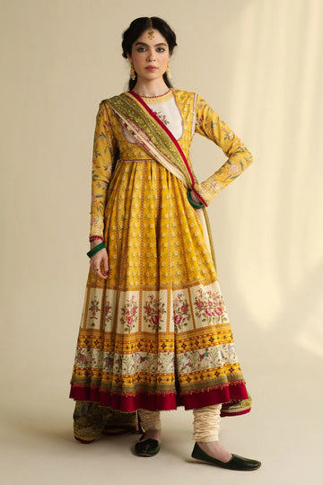 Amaltas-D3-Ethnic mustard kalidaar with contrast silk dupatta by-Zara shahjahan