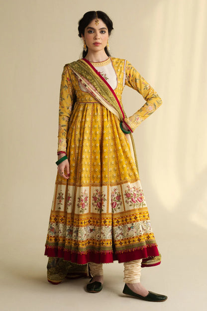 Amaltas-D3-Ethnic mustard kalidaar with contrast silk dupatta by-Zara shahjahan